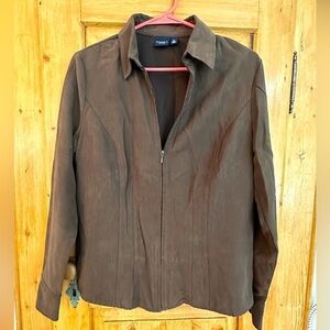 Sonoma Brown Suede-Like Zip Up Shacket Size Medium Gauze Moleskin Chamois